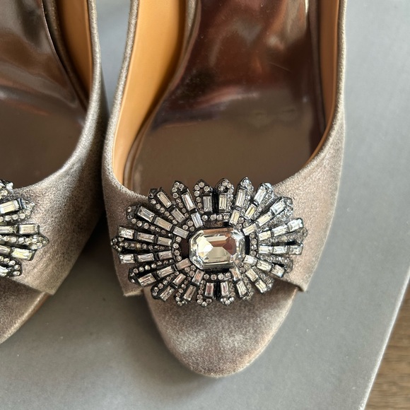 Badgley Mischka Silver Embellished Peep Toe Heels - Picture 6 of 11